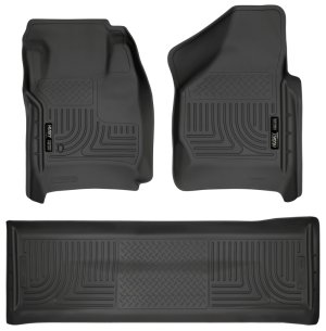 Ford F-350 Super Duty Floor Liners - Front + Rear - Husky Liners - WeatherBeater Combo - Black - `08-`10